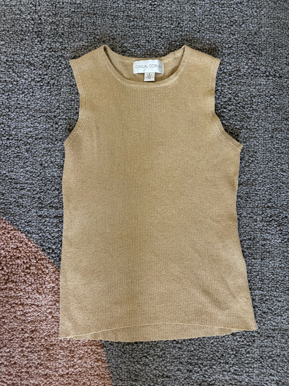 Casual Corner Metallic Gold Crewneck Sleeveless Sweater